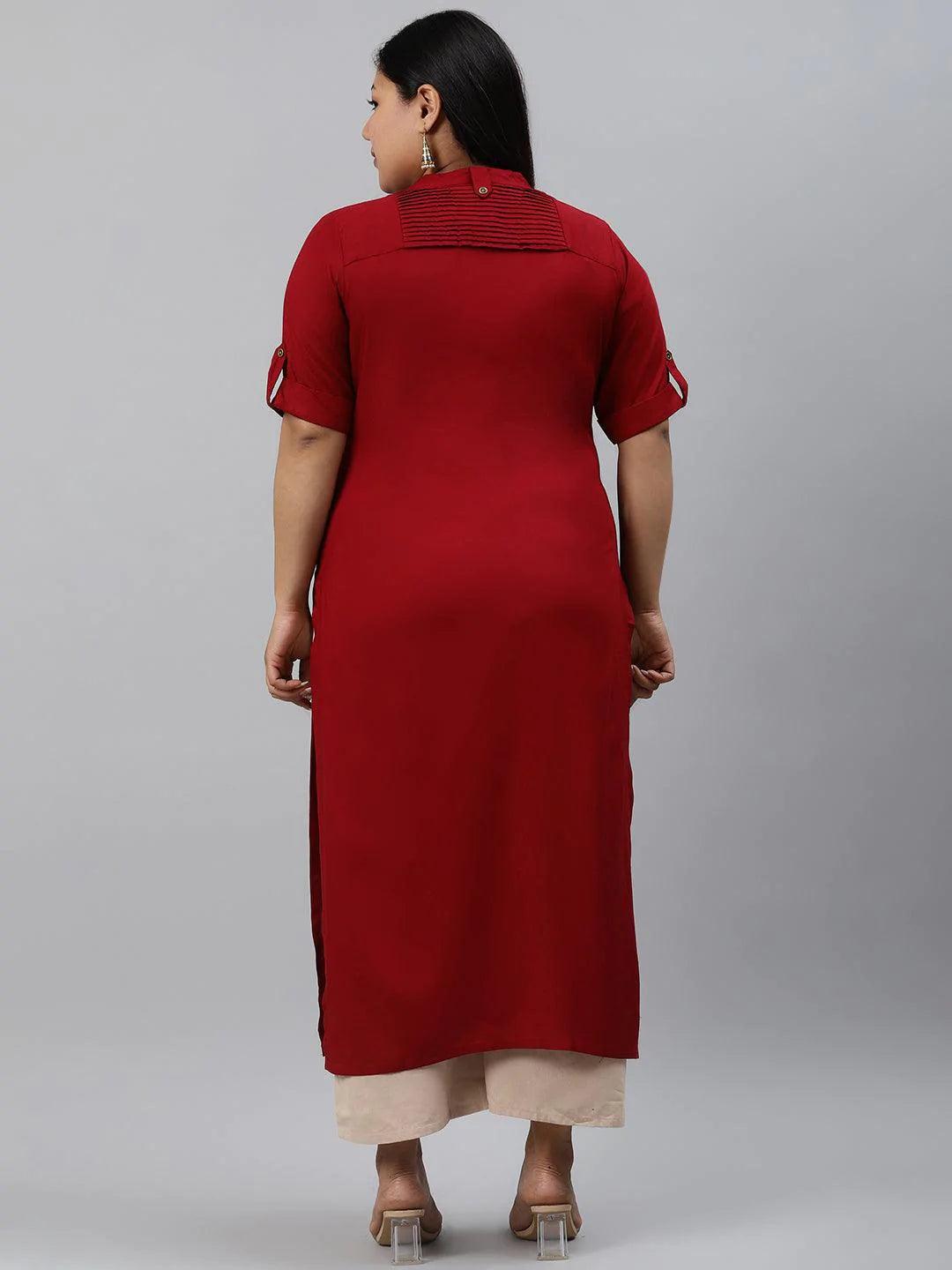 Plus Size Maroon Solid Rayon Kurta