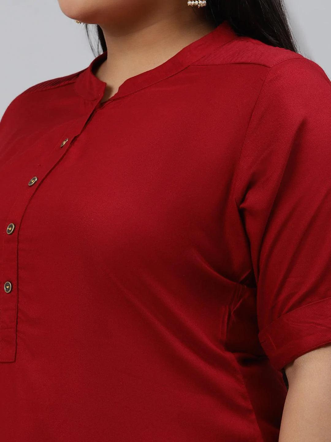 Plus Size Maroon Solid Rayon Kurta