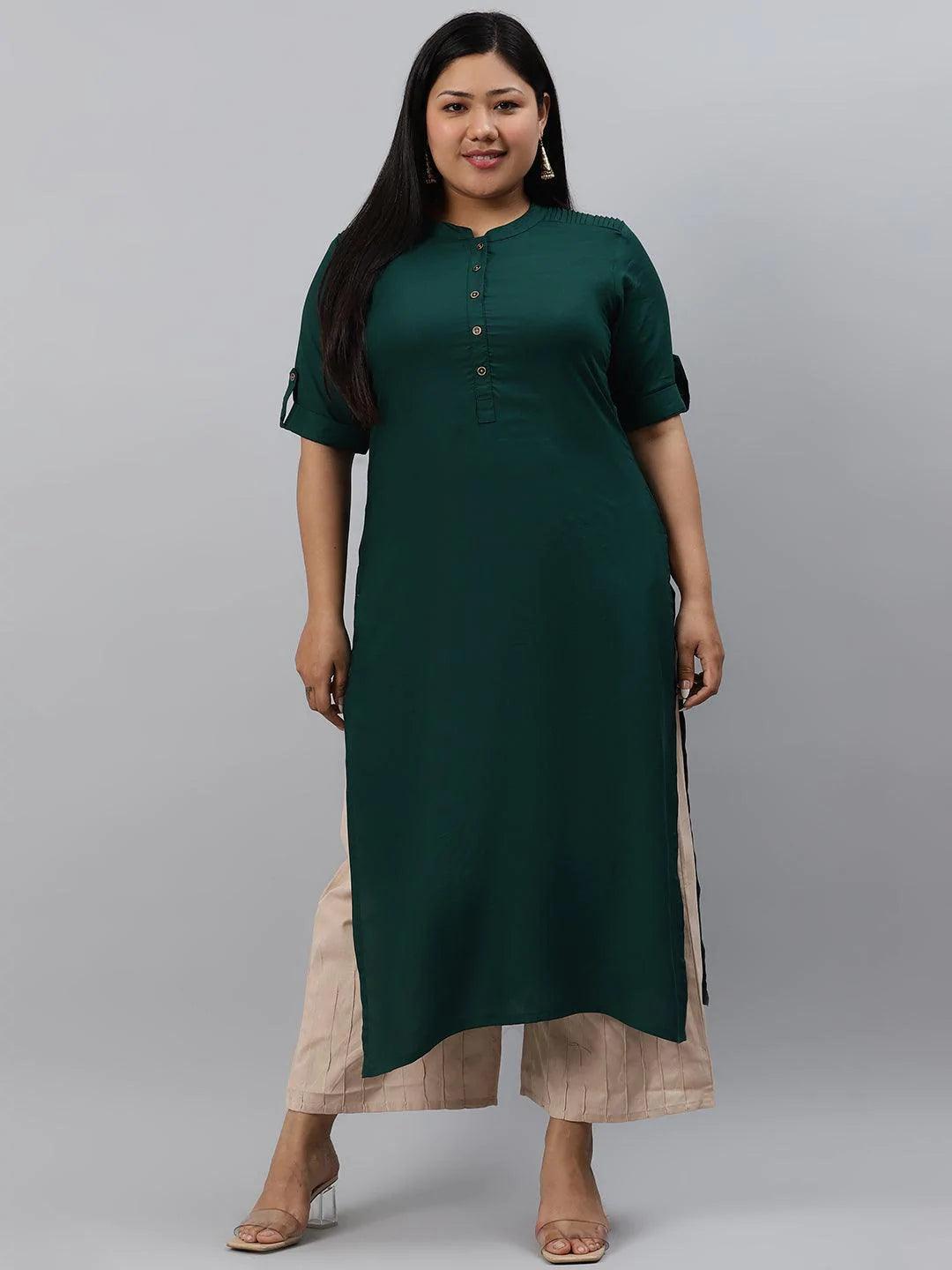 Plus Size Green Solid Rayon Kurta