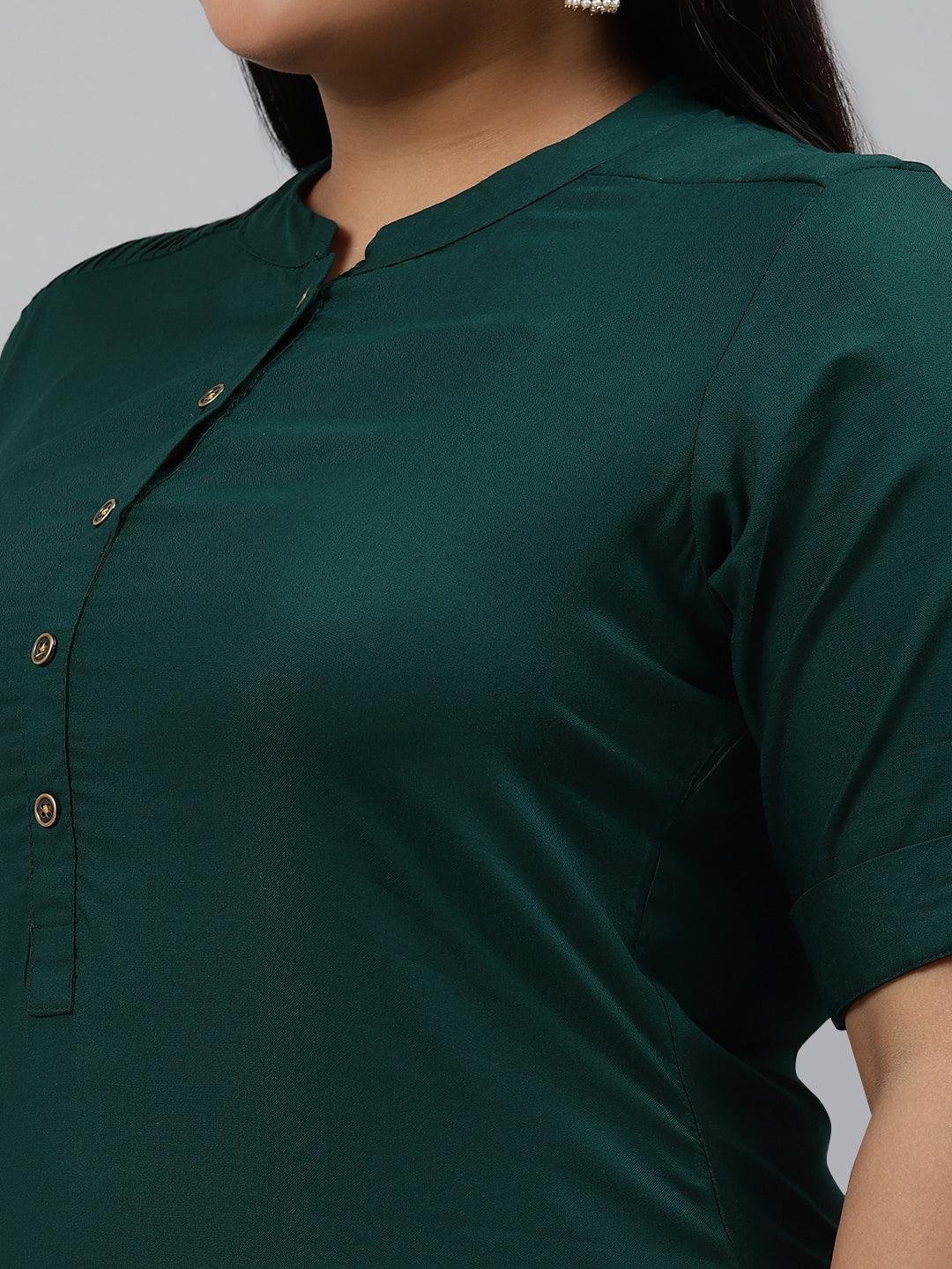 Plus Size Green Solid Rayon Kurta