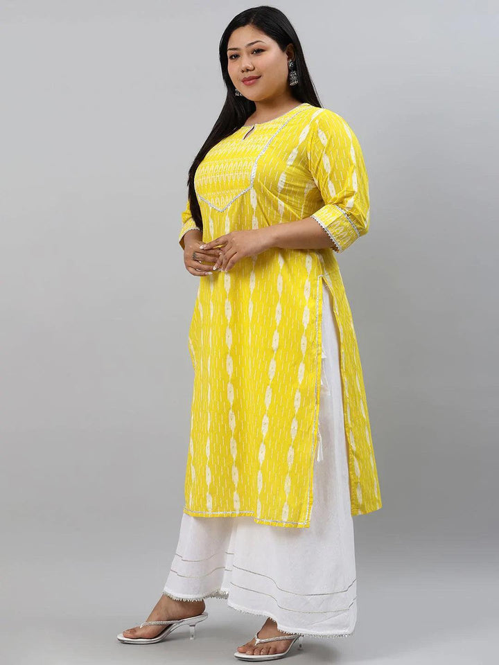 Plus Size Yellow Abstract Cotton Kurta - ShopLibas