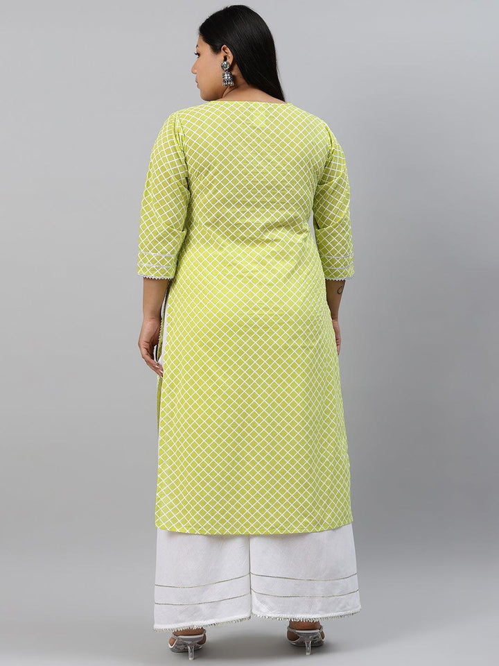 Plus Size Green Checkered Cotton Kurta - ShopLibas