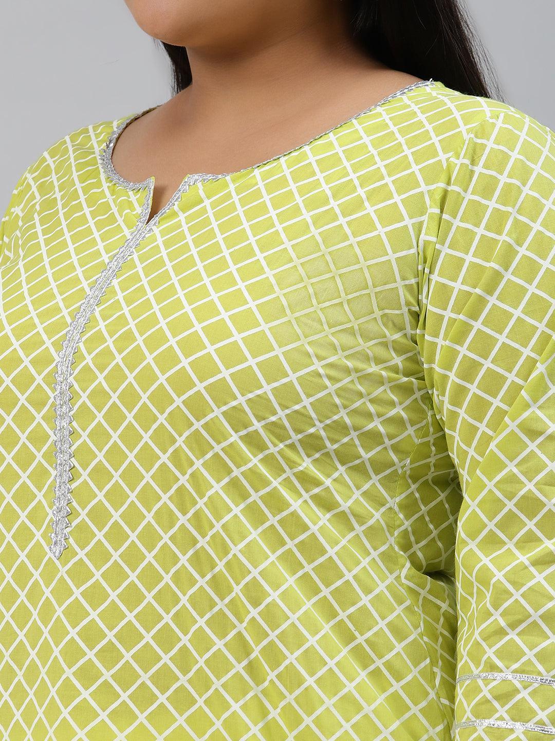 Plus Size Green Checkered Cotton Kurta - ShopLibas