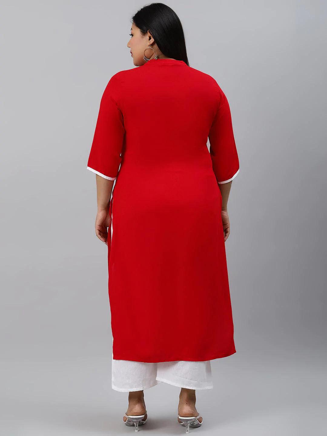 Plus Size Red Mirror Work Rayon Kurta