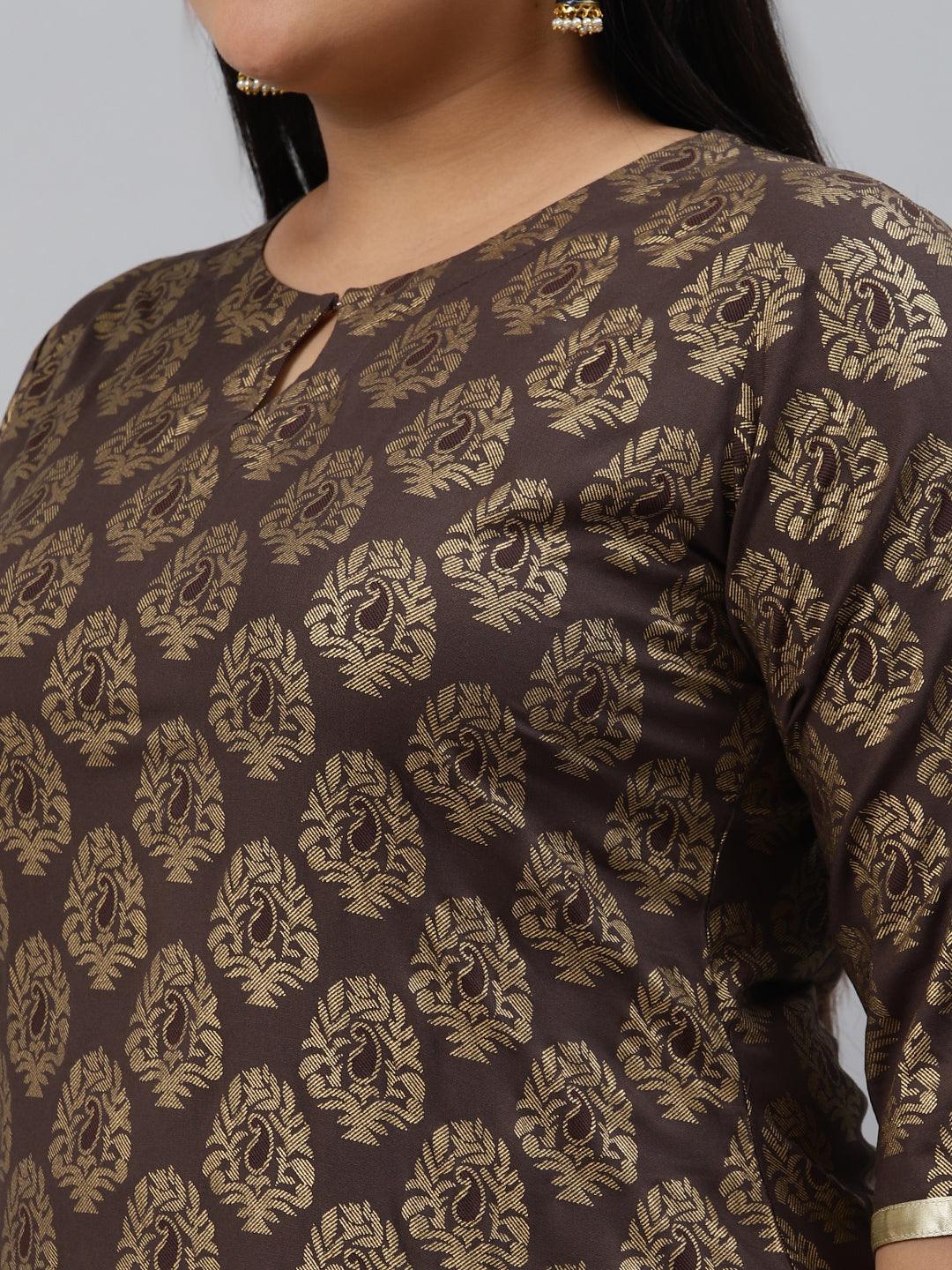 Plus Size Taupe Printed Cotton Kurta