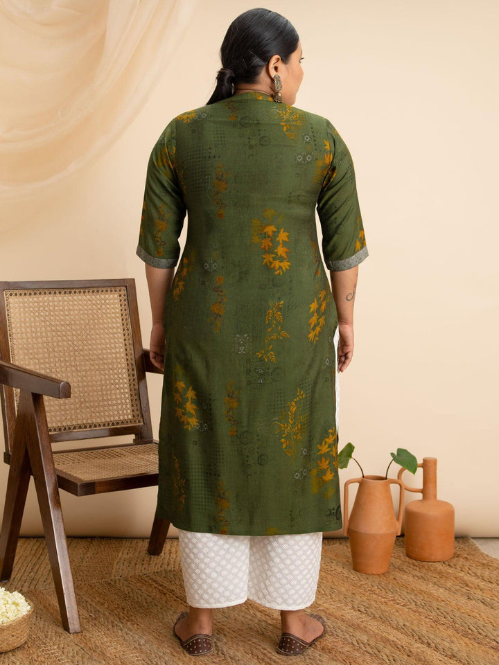 Plus Size Green Printed Rayon Kurta - ShopLibas