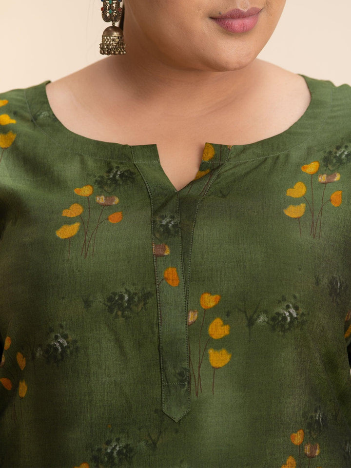 Plus Size Green Printed Rayon Kurta - ShopLibas