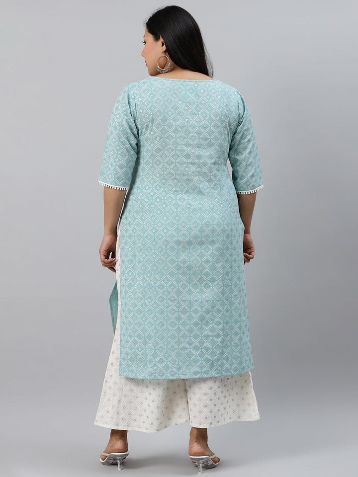 Plus Size Blue Printed Cotton Kurta - ShopLibas