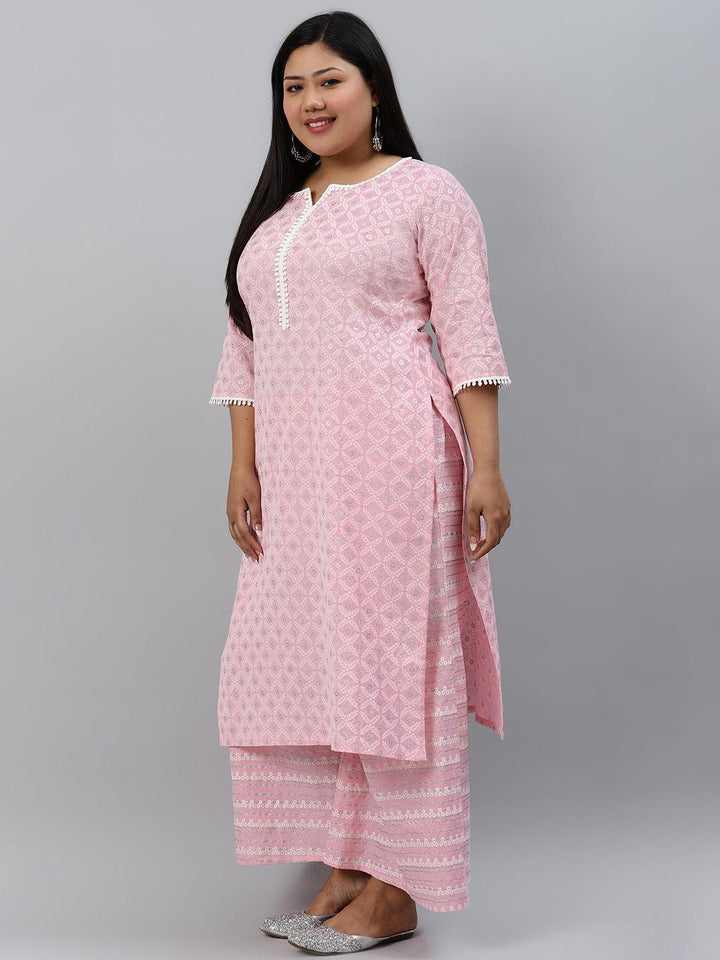 Plus Size Pink Printed Cotton Kurta - ShopLibas