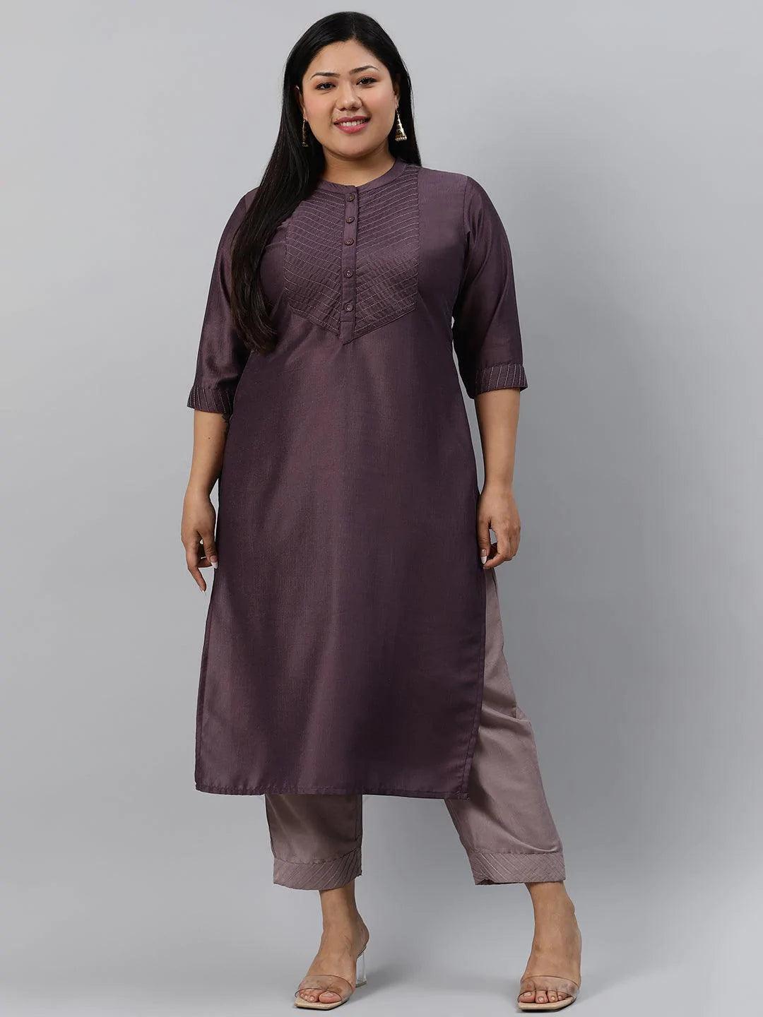 Plus Size Purple Solid Silk Kurta - ShopLibas