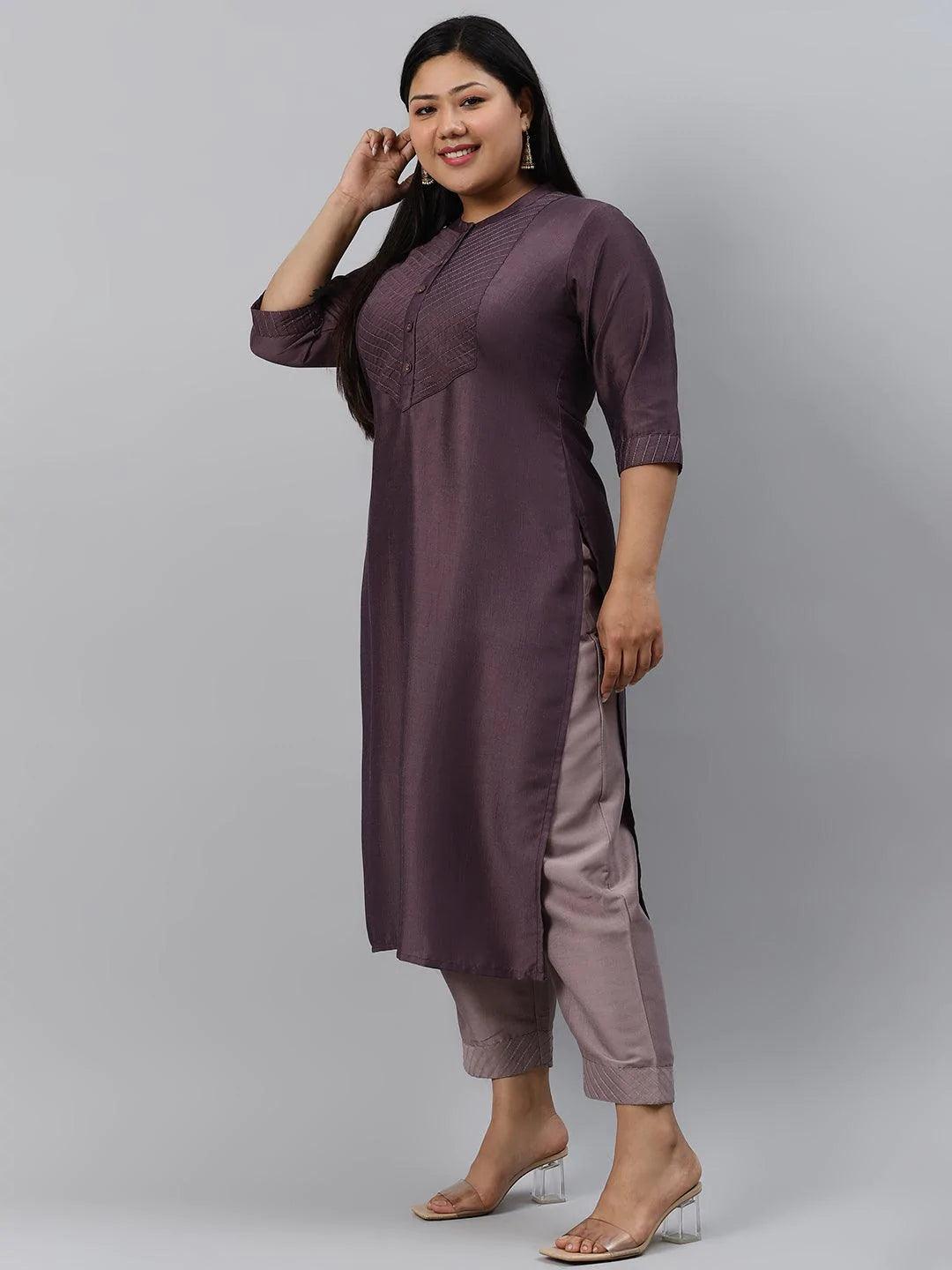 Plus Size Purple Solid Silk Kurta