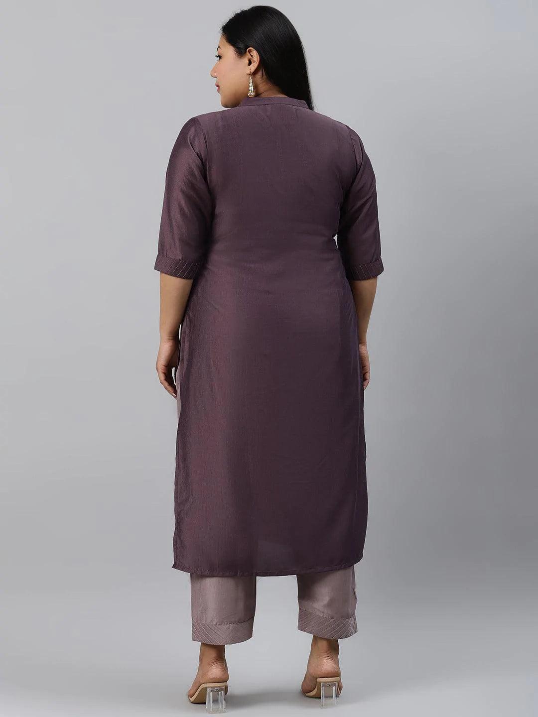 Plus Size Purple Solid Silk Kurta