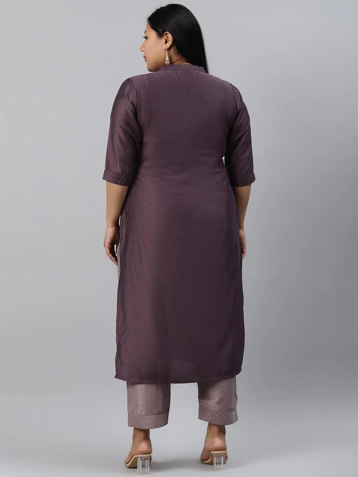 Plus Size Purple Solid Silk Kurta - ShopLibas