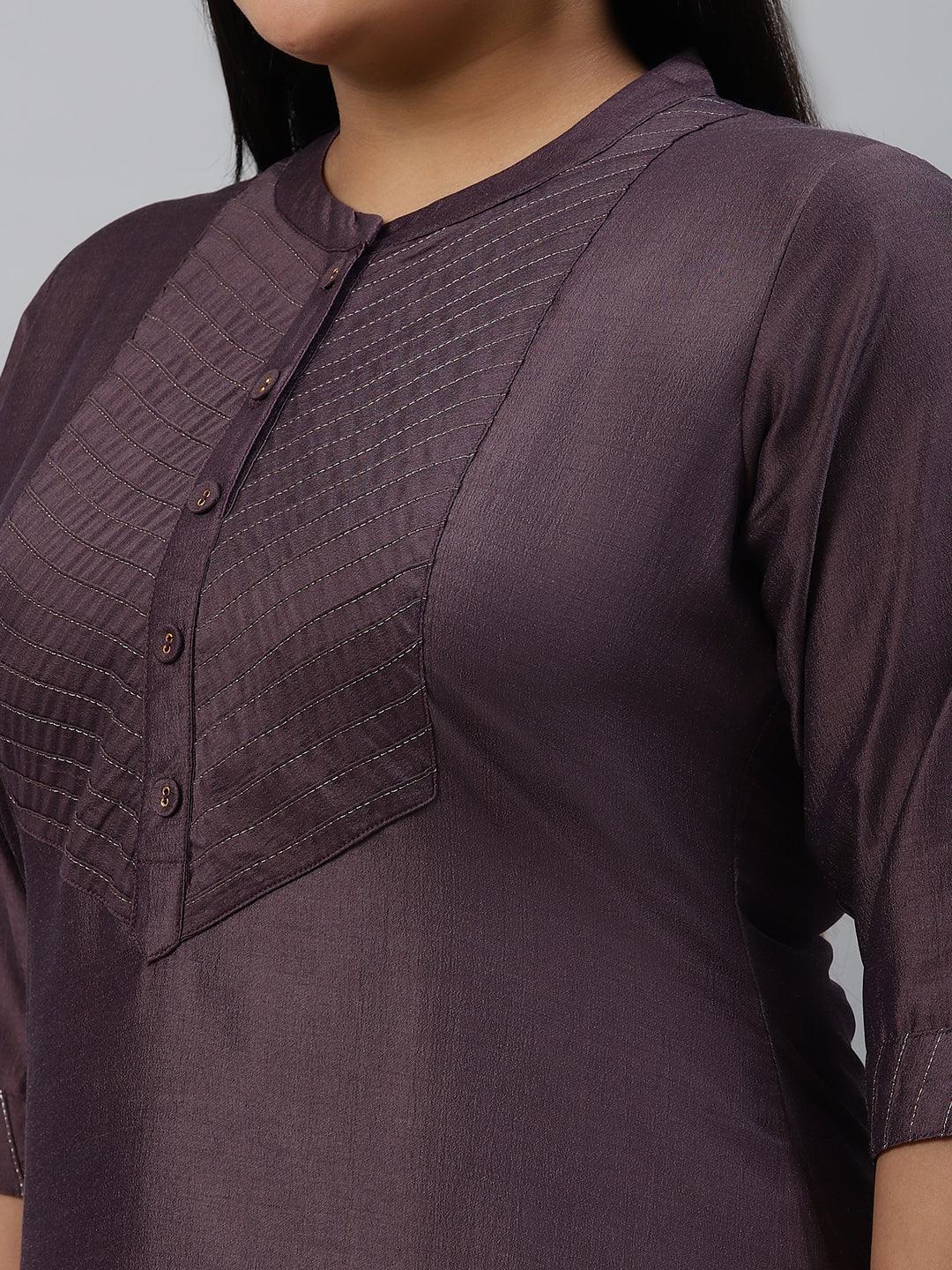 Plus Size Purple Solid Silk Kurta