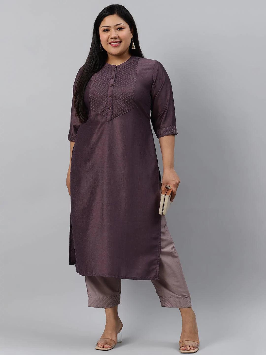 Plus Size Purple Solid Silk Kurta