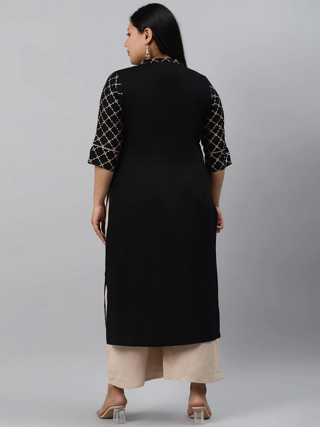 Plus Size Black Checkered Rayon Kurta