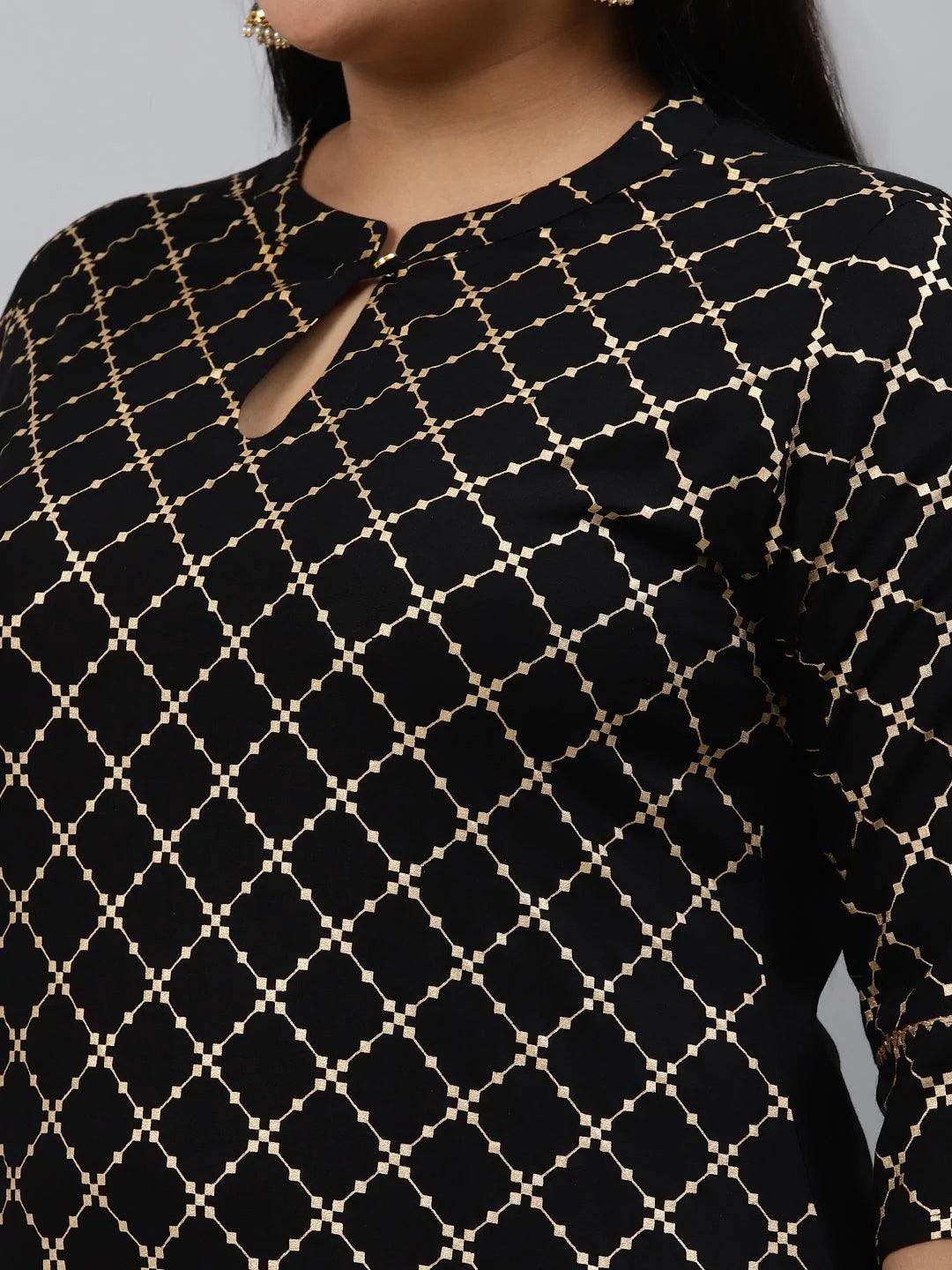 Plus Size Black Checkered Rayon Kurta