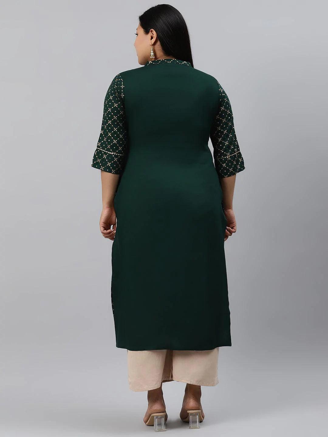 Plus Size Green Checkered Rayon Kurta