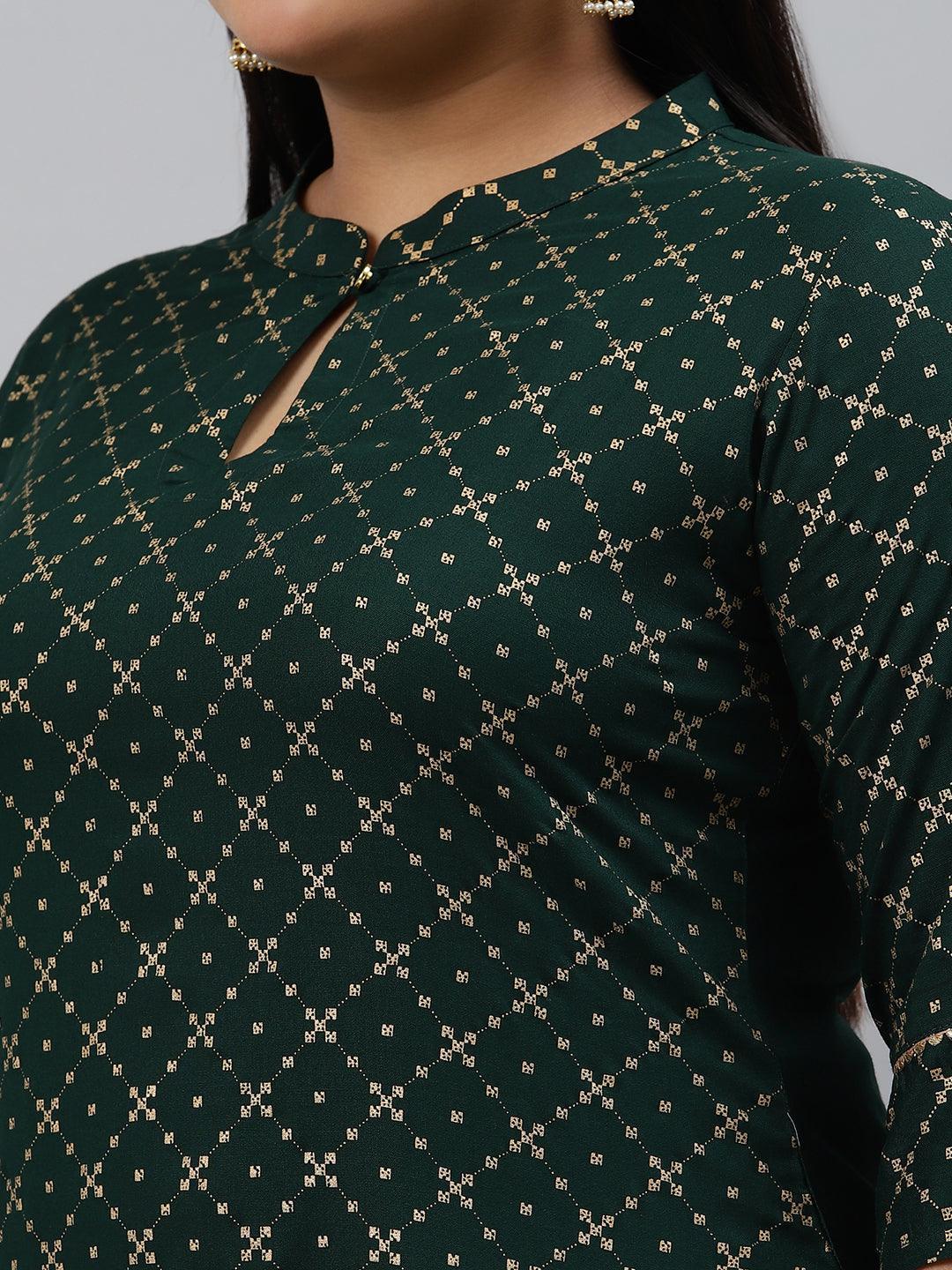 Plus Size Green Checkered Rayon Kurta