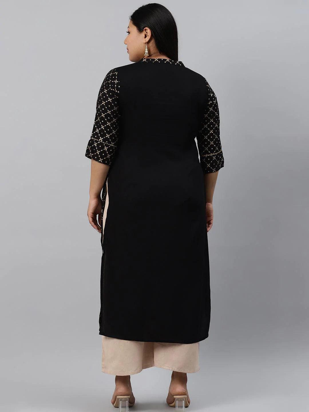 Plus Size Black Checkered Rayon Kurta