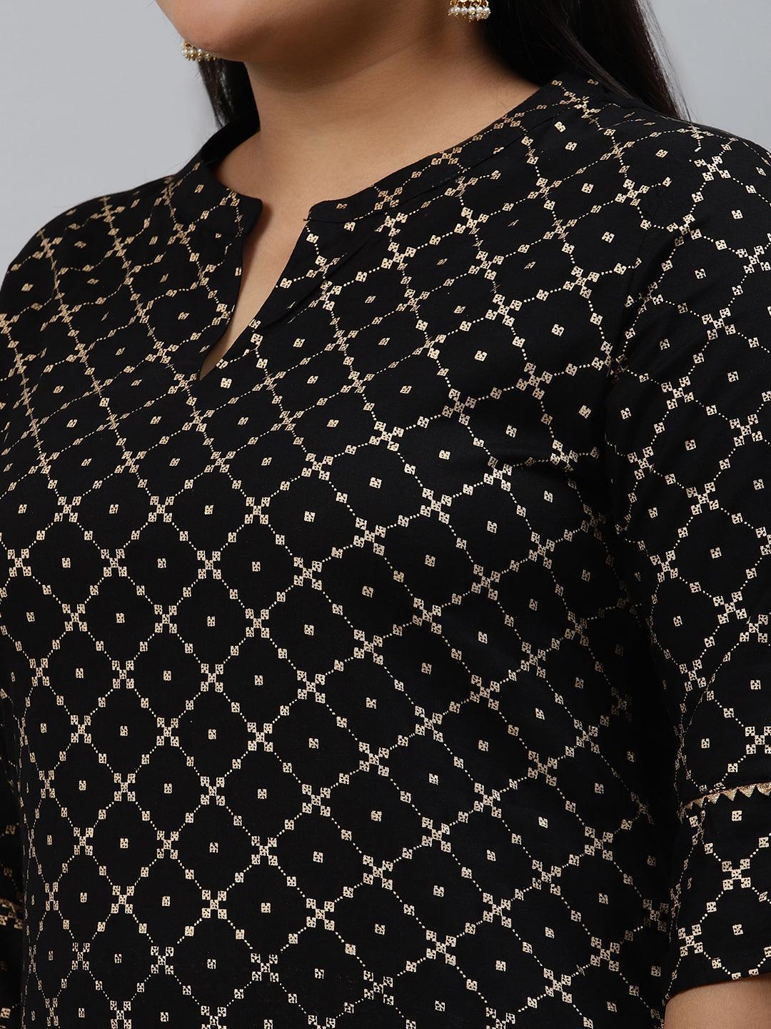 Plus Size Black Checkered Rayon Kurta