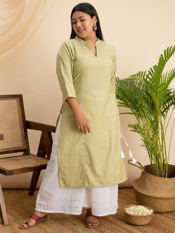 Plus Size Green Solid Cotton Kurta - ShopLibas