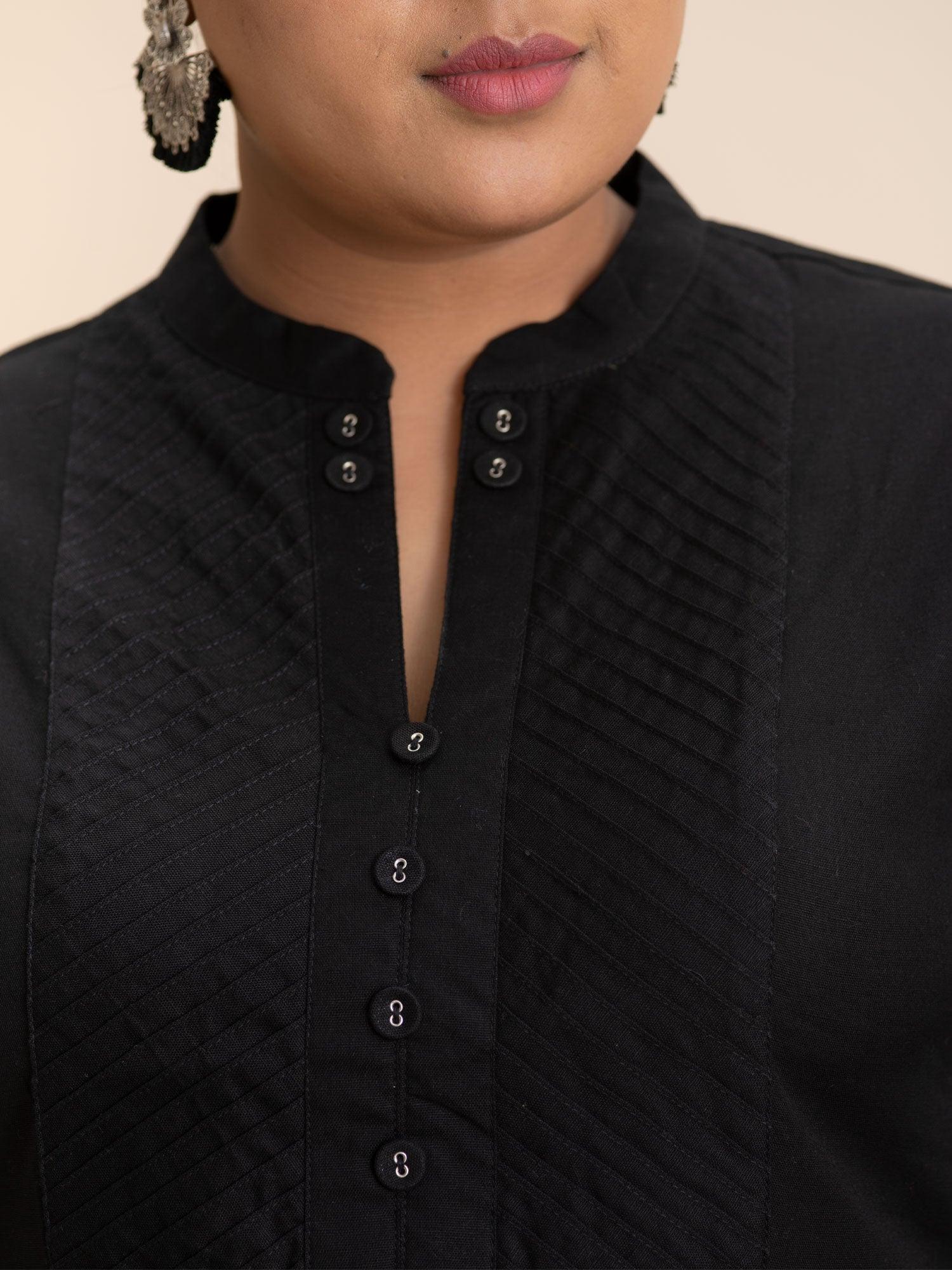 Plus Size Black Solid Cotton Kurta