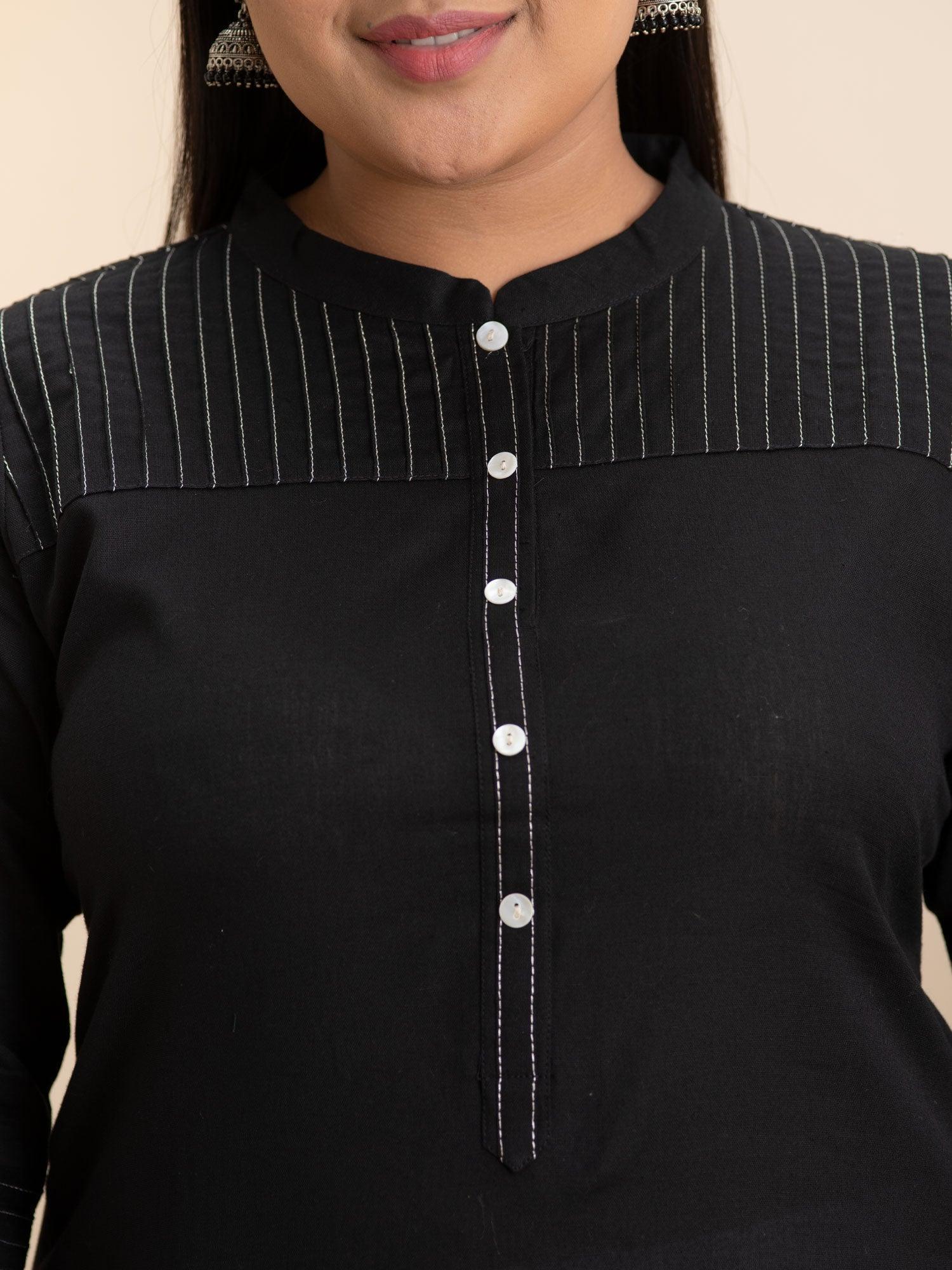 Plus Size Black Solid Cotton Kurta