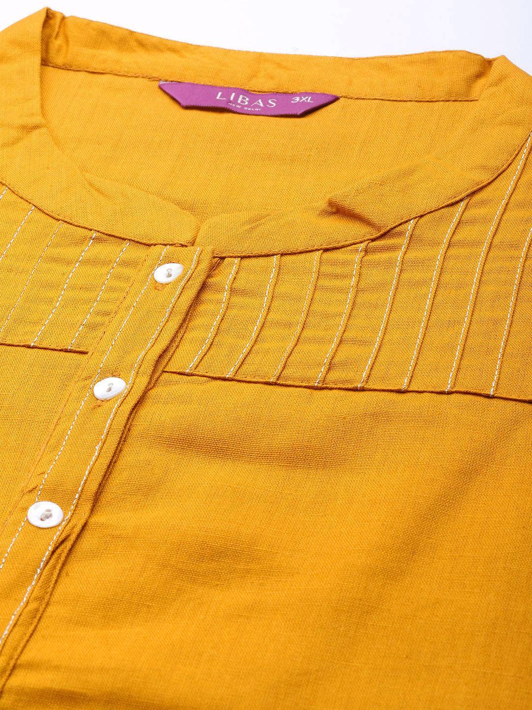 Plus Size Yellow Solid Cotton Kurta