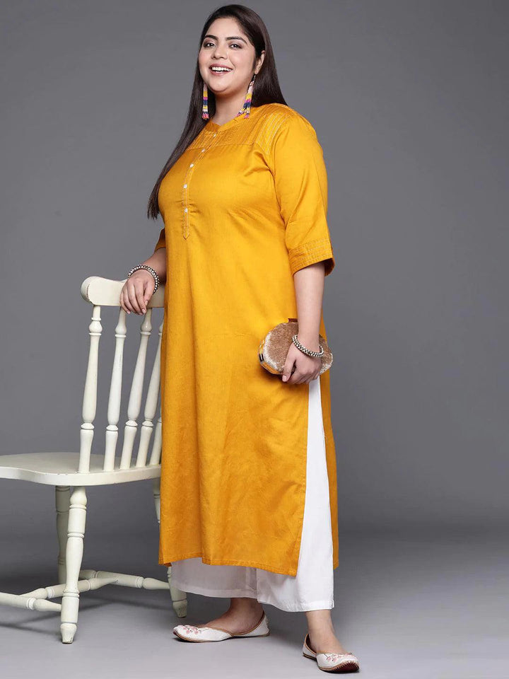 Plus Size Yellow Solid Cotton Kurta - ShopLibas