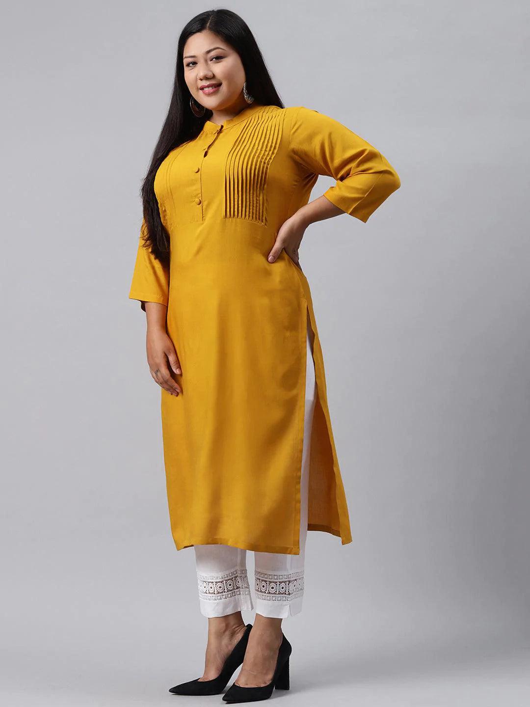 Plus Size Mustard Solid Rayon Kurta