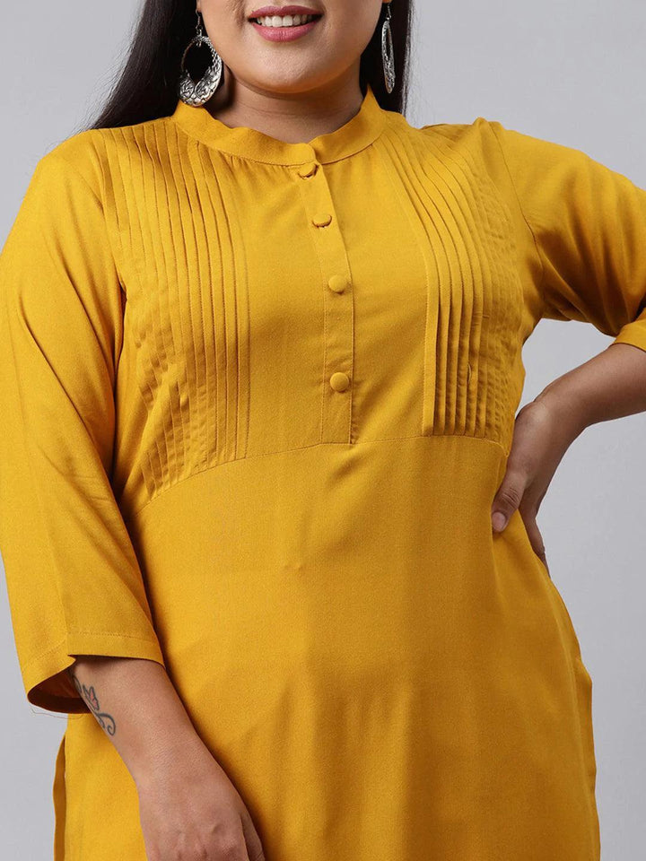 Plus Size Mustard Solid Rayon Kurta - ShopLibas