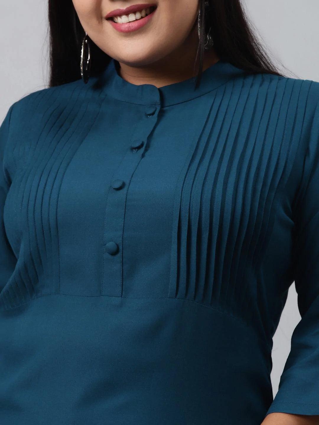 Plus Size Blue Solid Rayon Kurta - ShopLibas