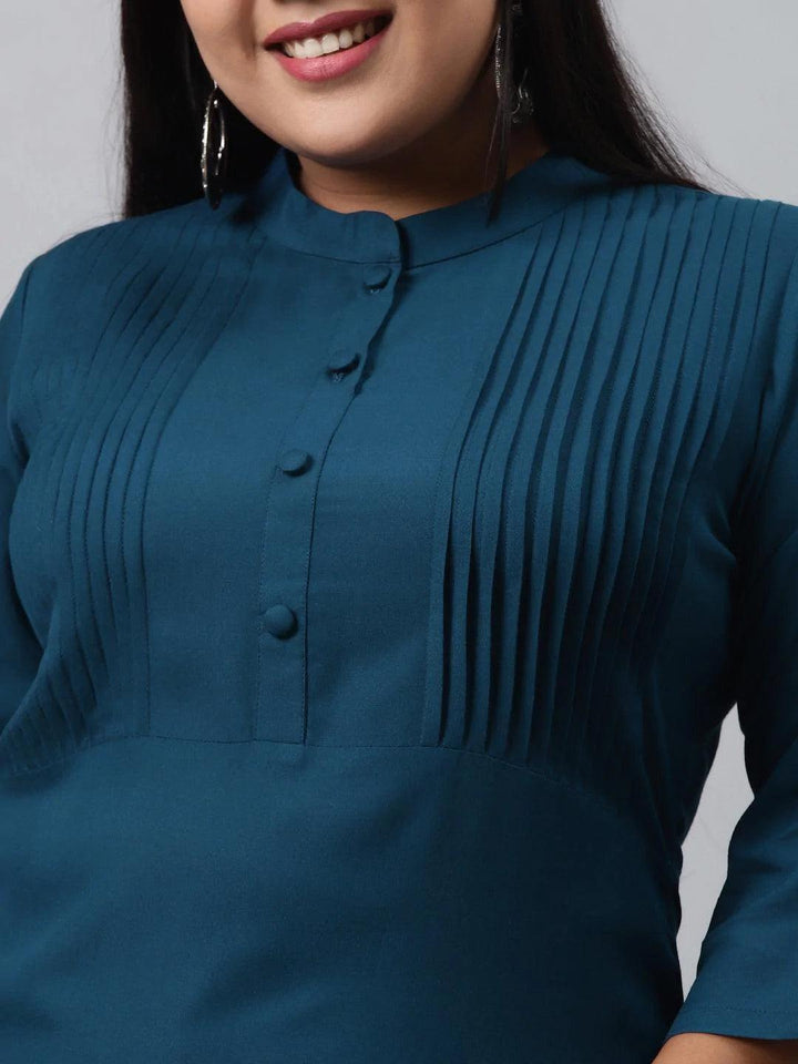 Plus Size Blue Solid Rayon Kurta - ShopLibas