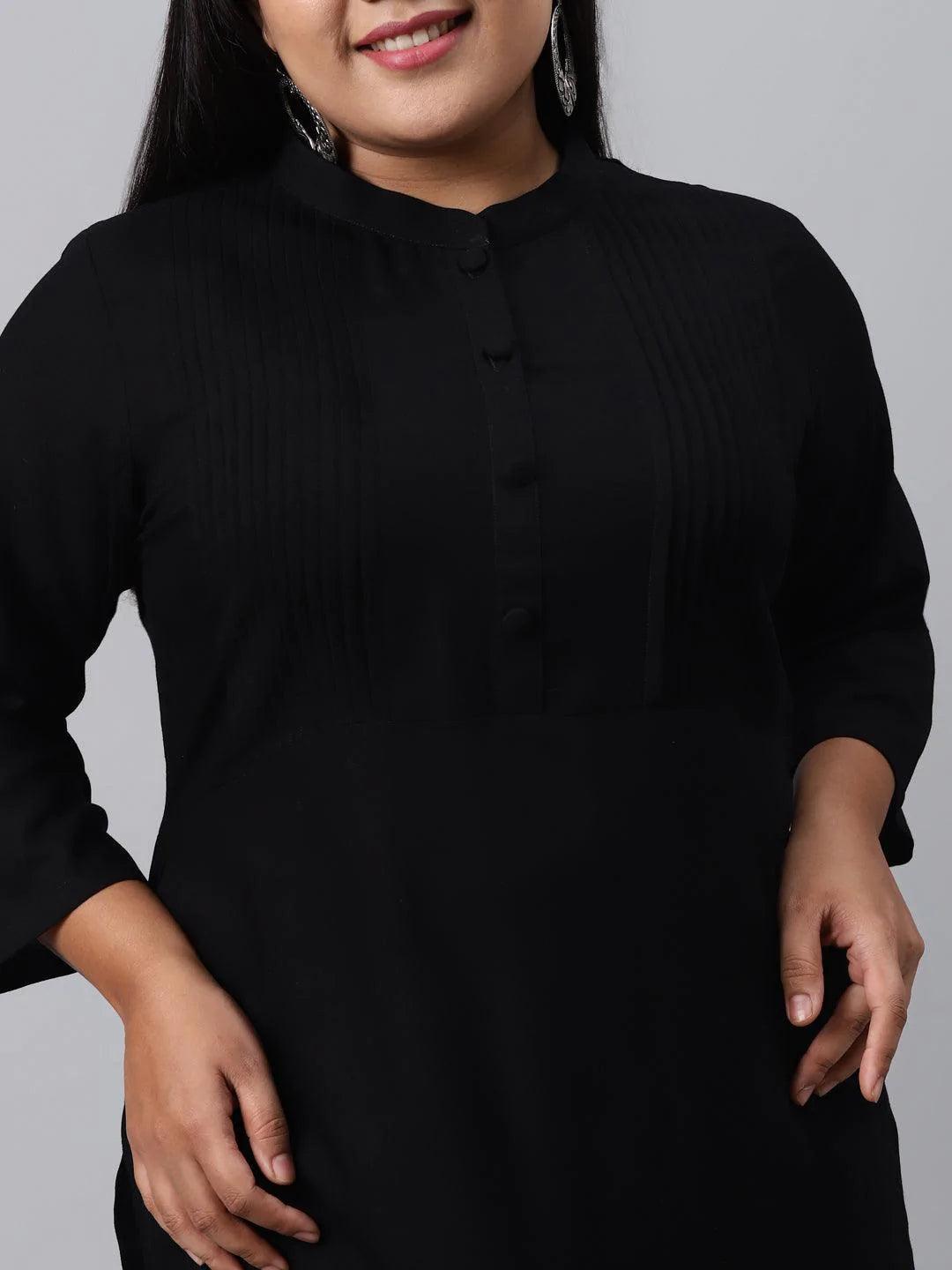 Plus Size Black Solid Rayon Kurta