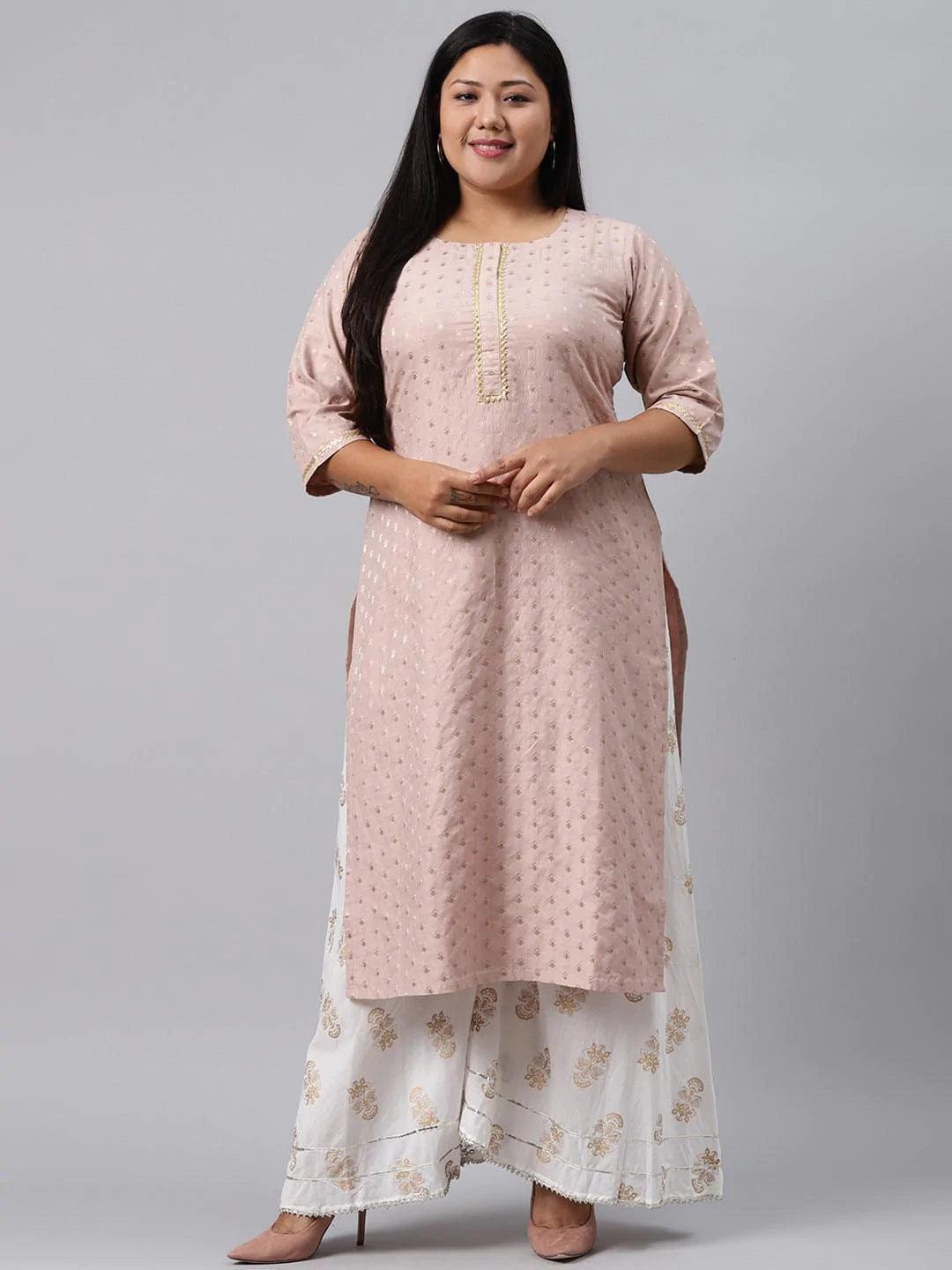 Plus Size Pink Chanderi Silk Kurta