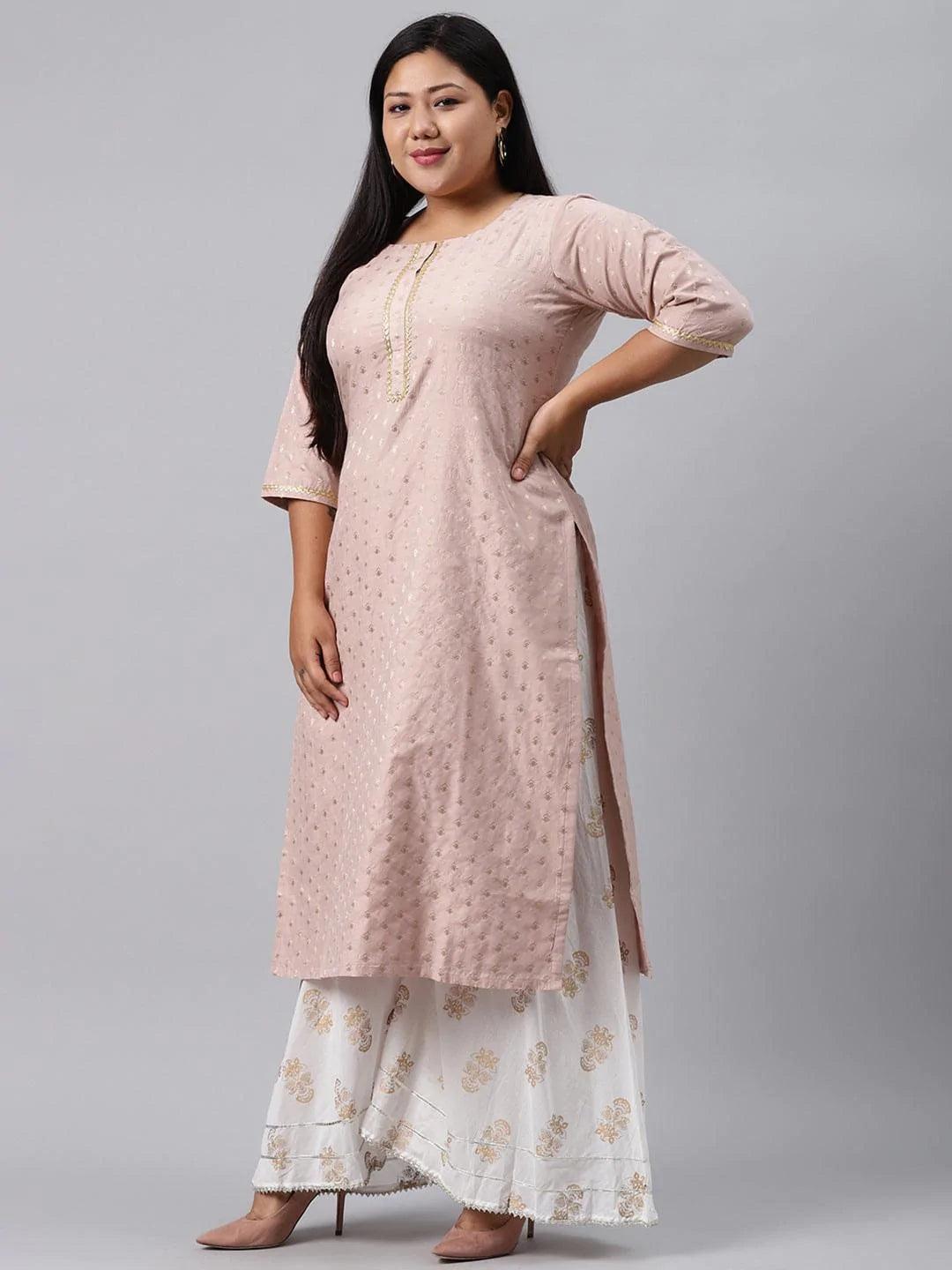 Plus Size Pink Chanderi Silk Kurta