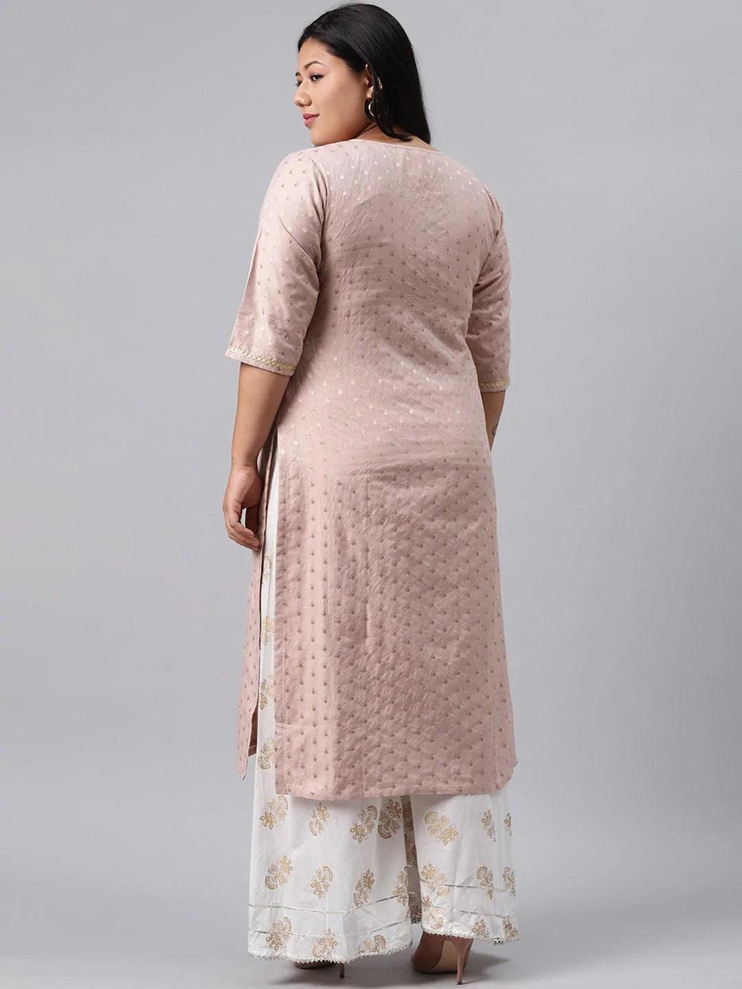 Plus Size Pink Chanderi Silk Kurta