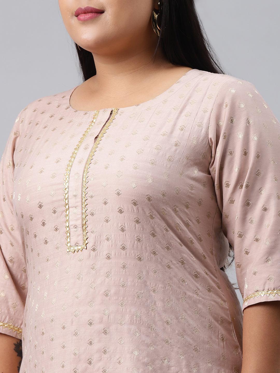 Plus Size Pink Chanderi Silk Kurta