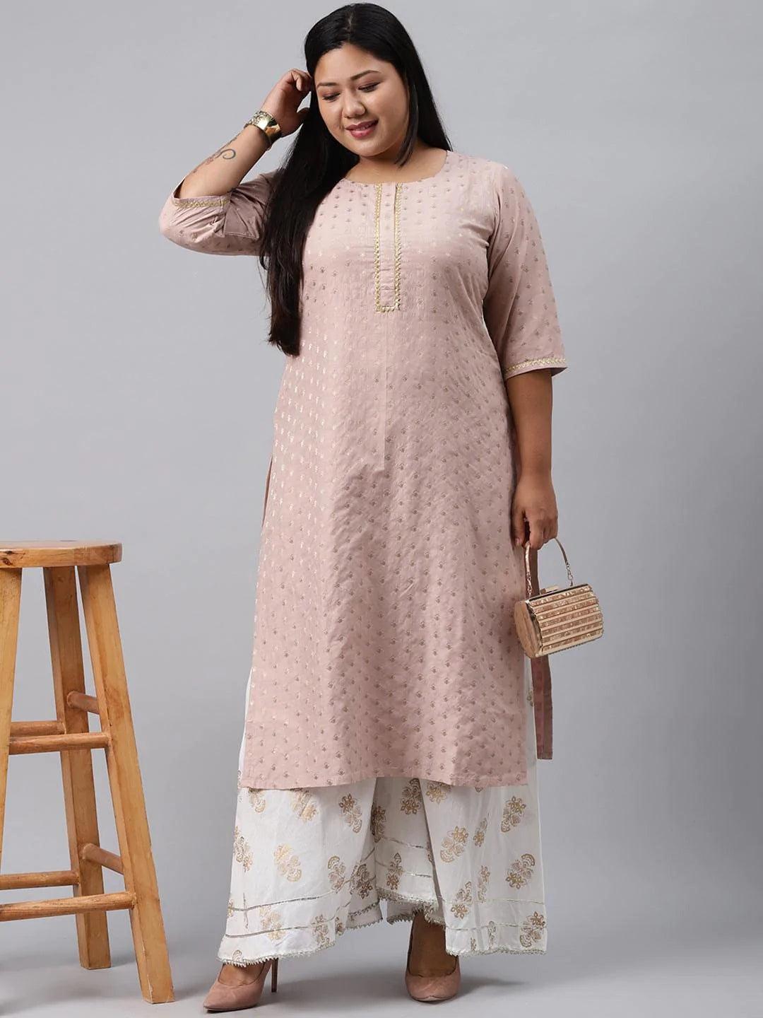 Plus Size Pink Chanderi Silk Kurta