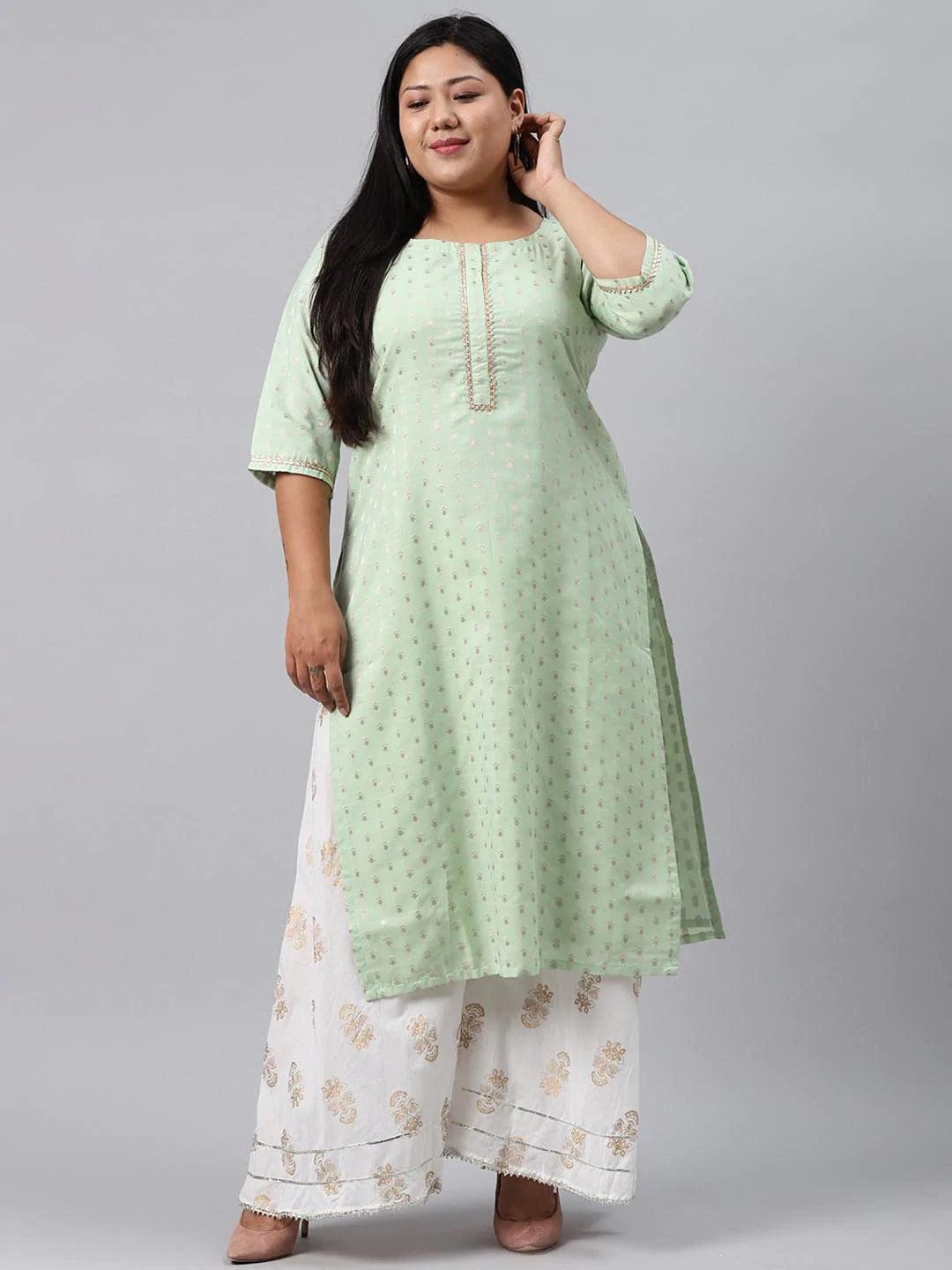 Plus Size Sea Green Chanderi Silk Kurta