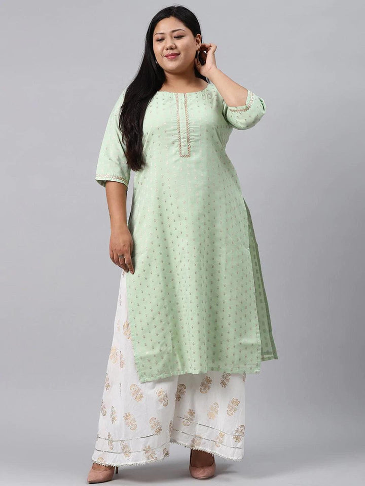 Plus Size Sea Green Chanderi Silk Kurta - ShopLibas