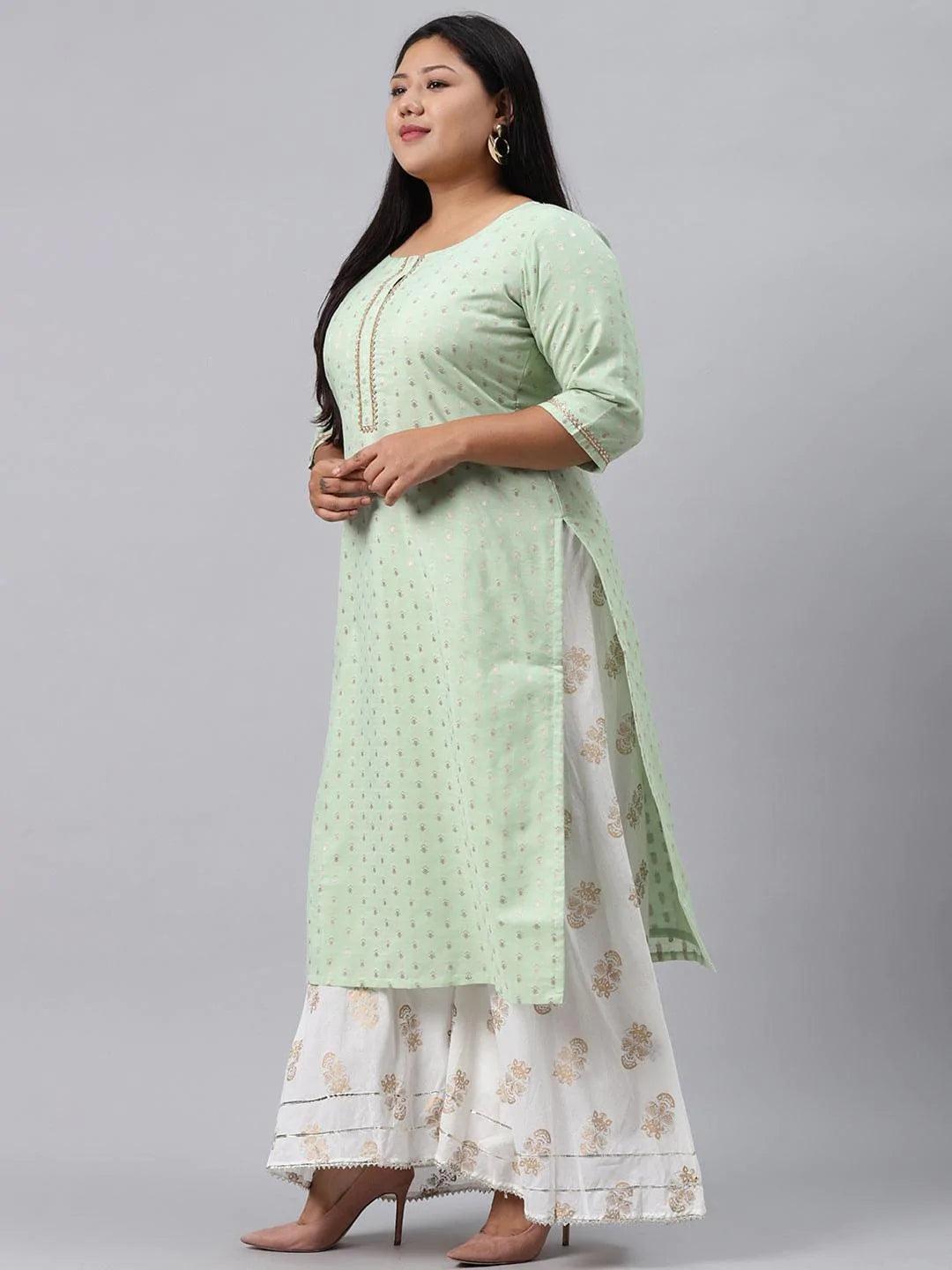 Plus Size Sea Green Chanderi Silk Kurta