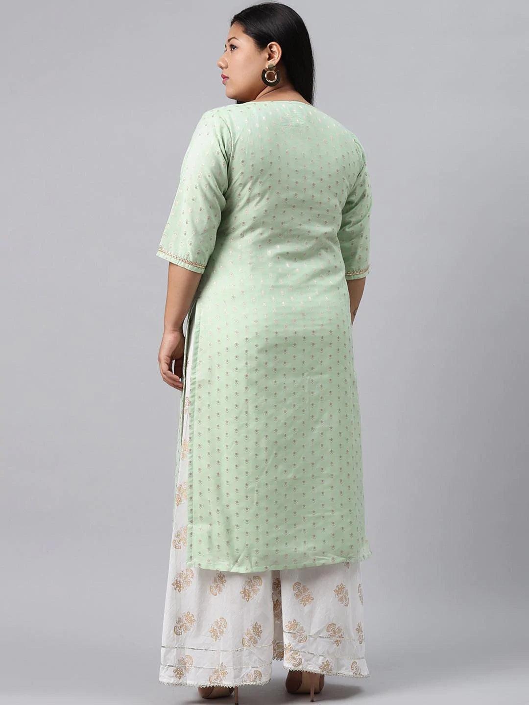 Plus Size Sea Green Chanderi Silk Kurta