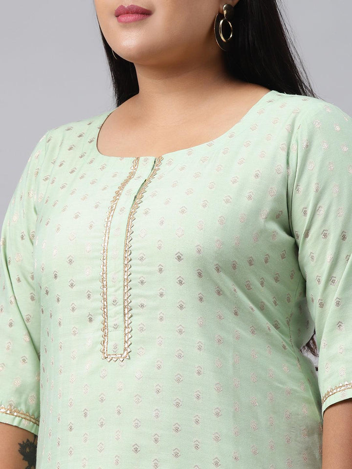 Plus Size Sea Green Chanderi Silk Kurta - ShopLibas