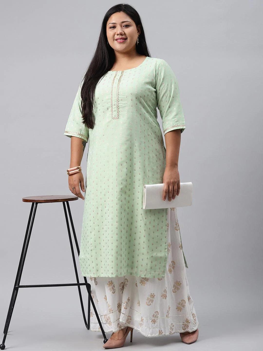 Plus Size Sea Green Chanderi Silk Kurta