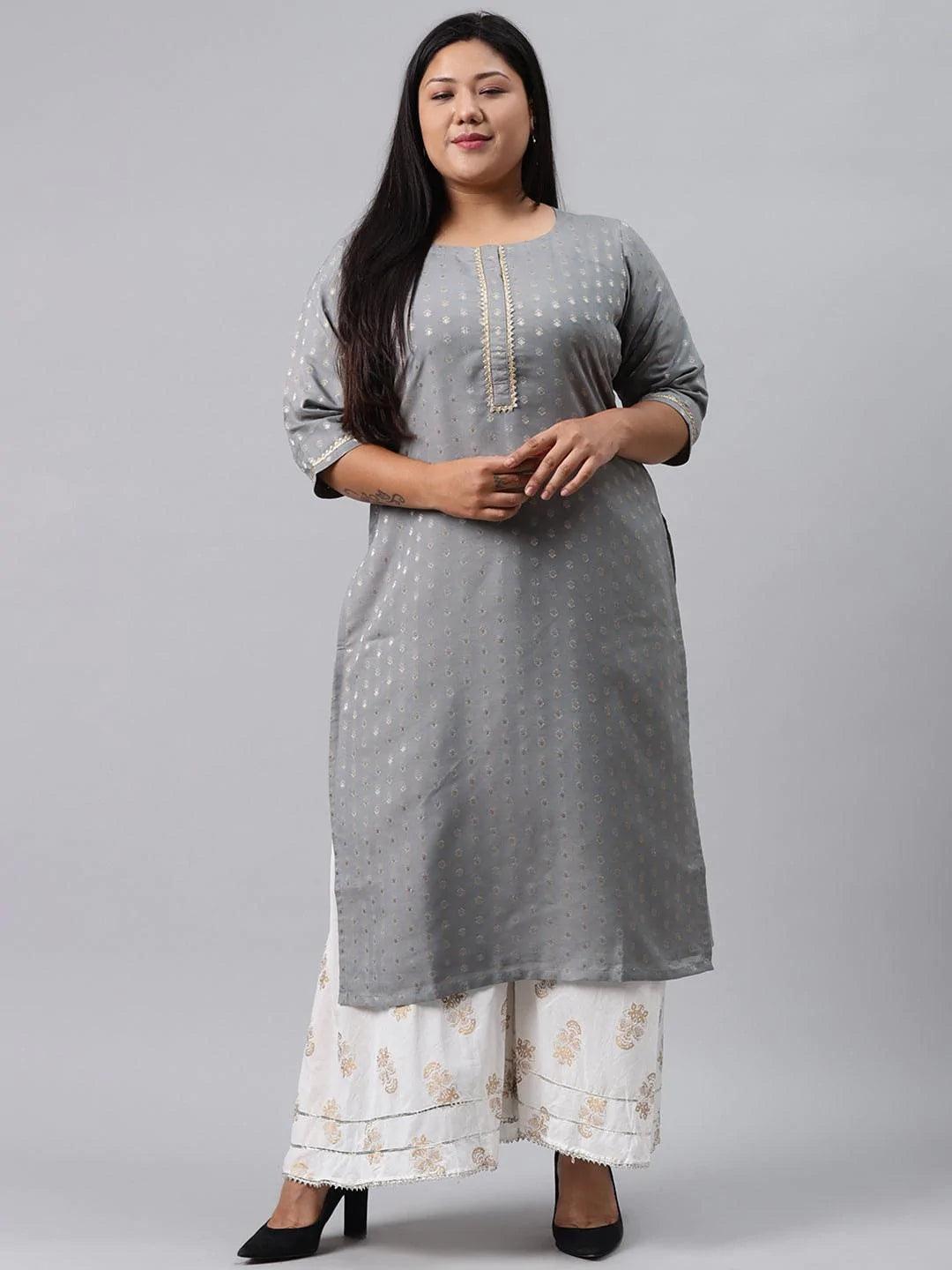 Plus Size Grey Chanderi Silk Kurta