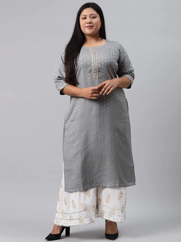 Plus Size Grey Chanderi Silk Kurta - ShopLibas