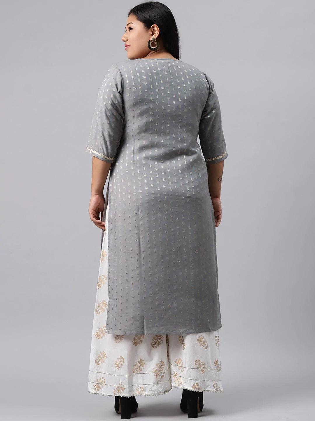 Plus Size Grey Chanderi Silk Kurta