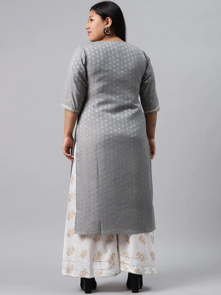 Plus Size Grey Chanderi Silk Kurta - ShopLibas